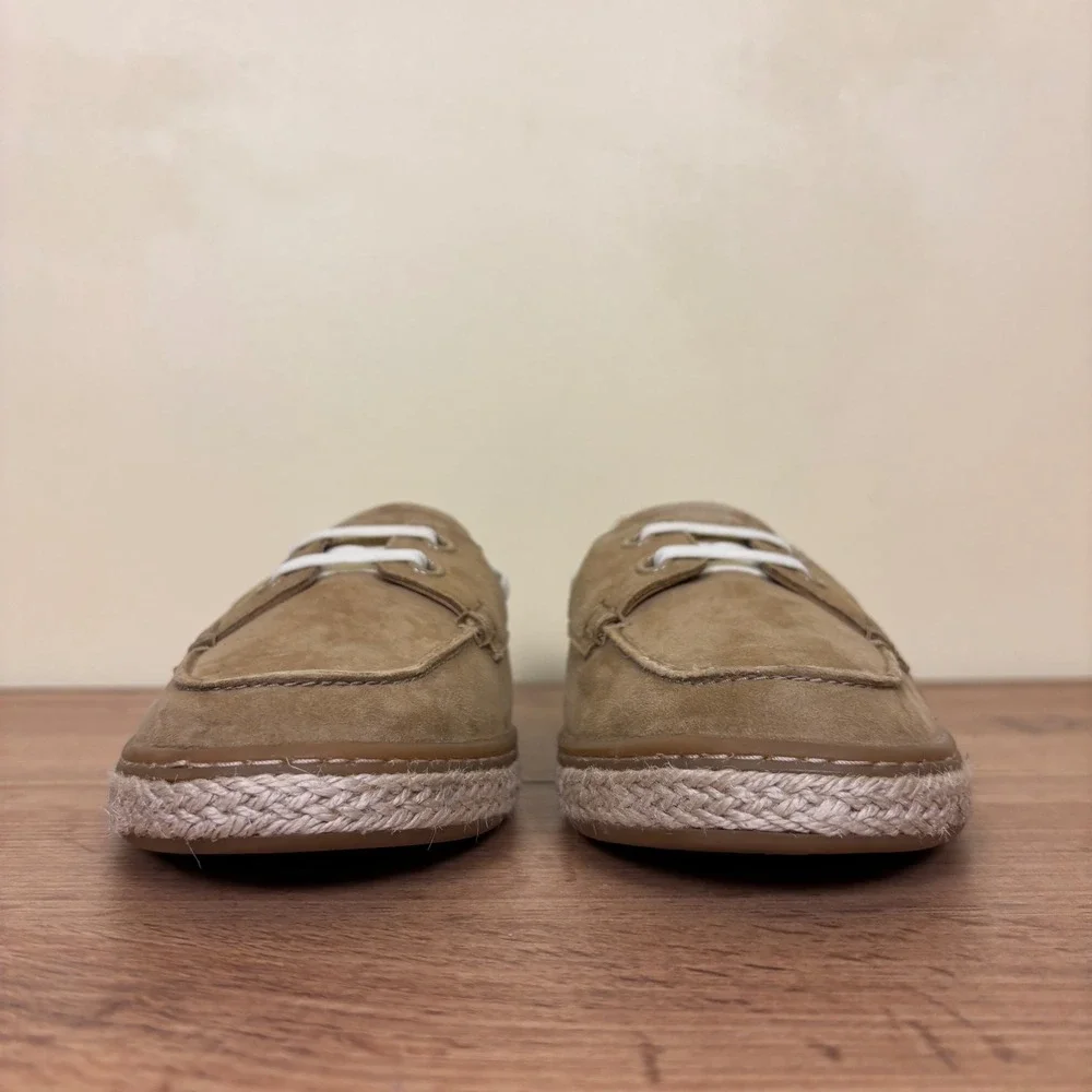 VIONIC Bay Suede Boat Shoes Sand Tan Brown Women Size 7 Slip On Casual Comfort